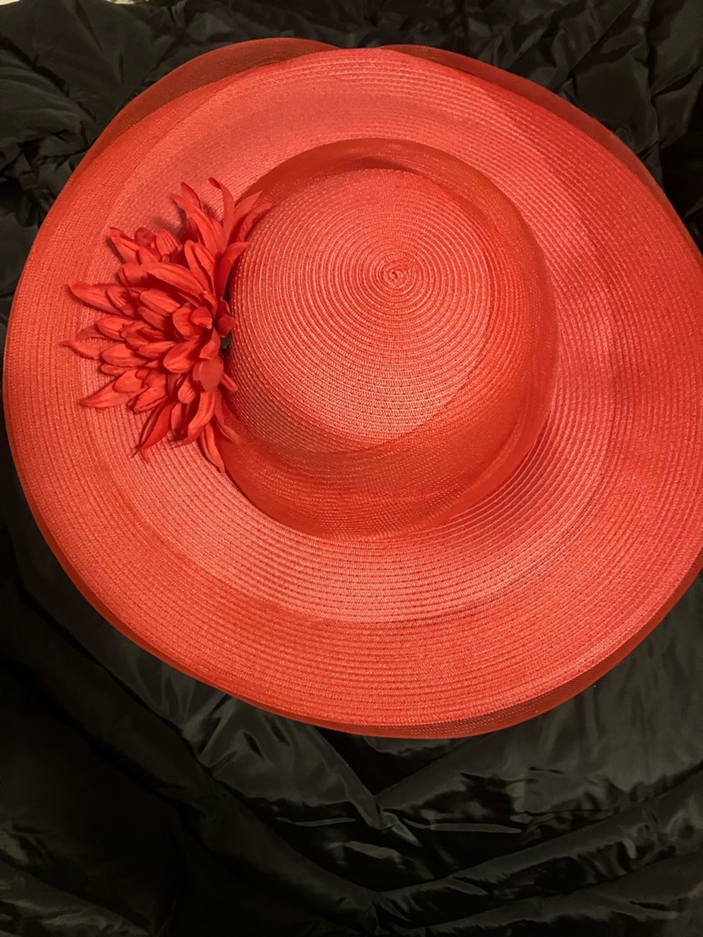 New August 18” Red Wide-Brim Women's Floral Accent Hat is So Stylish. - Picture 8 of 8